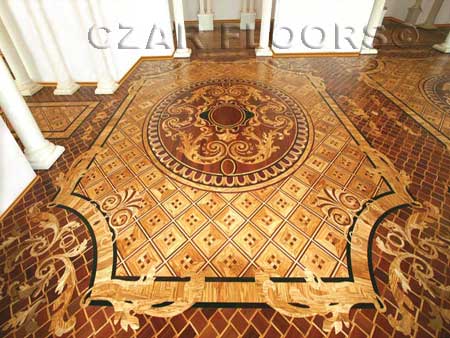 241: This design received the Best Floor of the Year 2007 award. Exclusive wood species were used in this royal floor such as Amarant, Karelian Birch etc