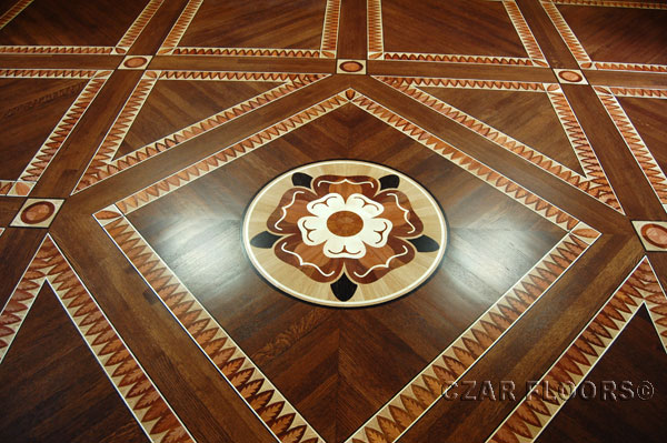 419: Close up center of custom Library floor inlay