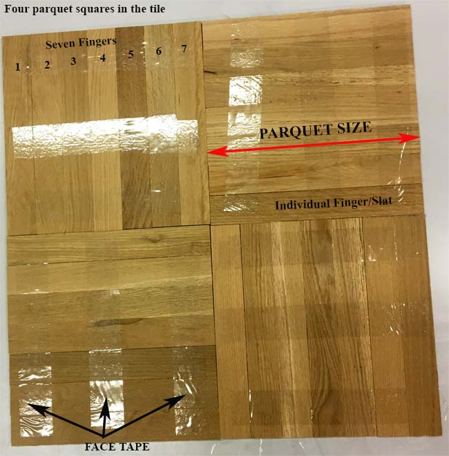 606: Fingerblock Parquet Size Guide. Shown plainsawn white oak parquet