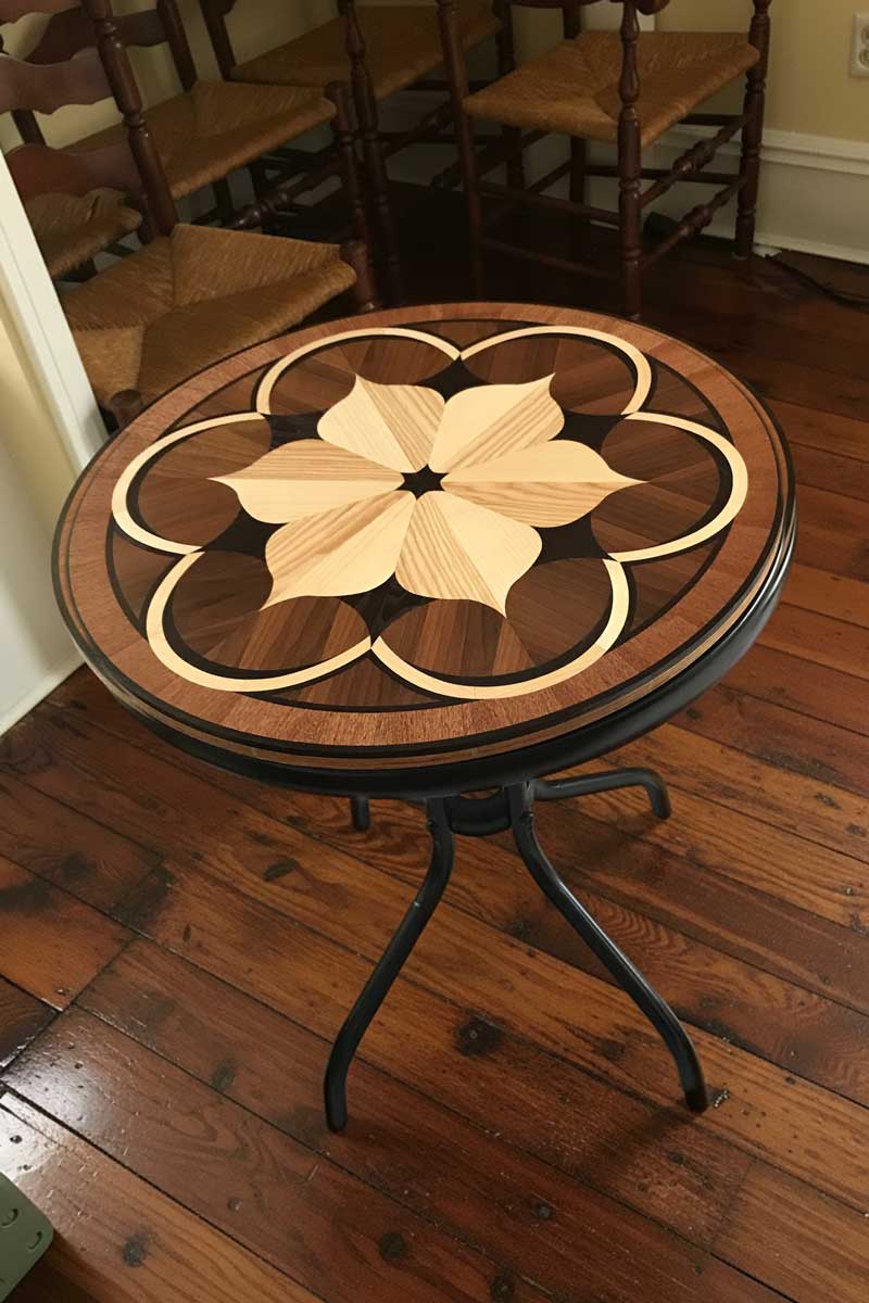Customer adopted standard wood floor medallion as a tabletop.