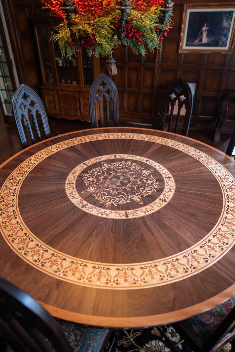 90 inches custom wood tabletop with brass