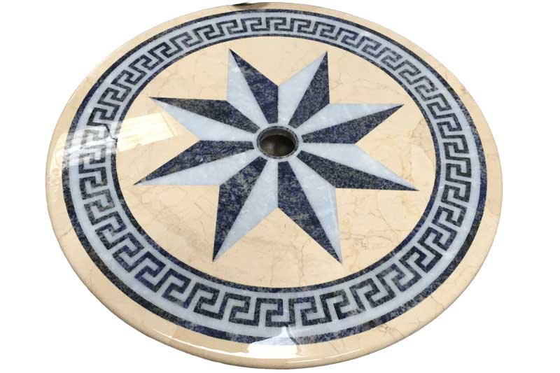 Solid marble tabletop for outdoor with drilled umbrella hole.