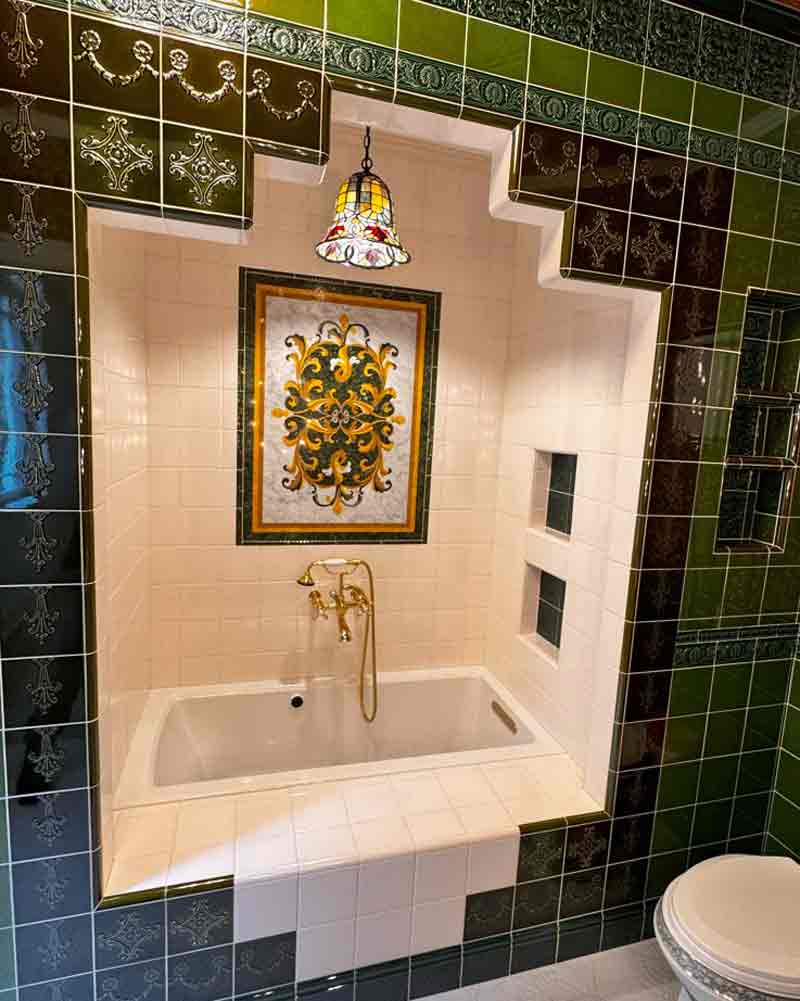 Bathroom marble backsplash.