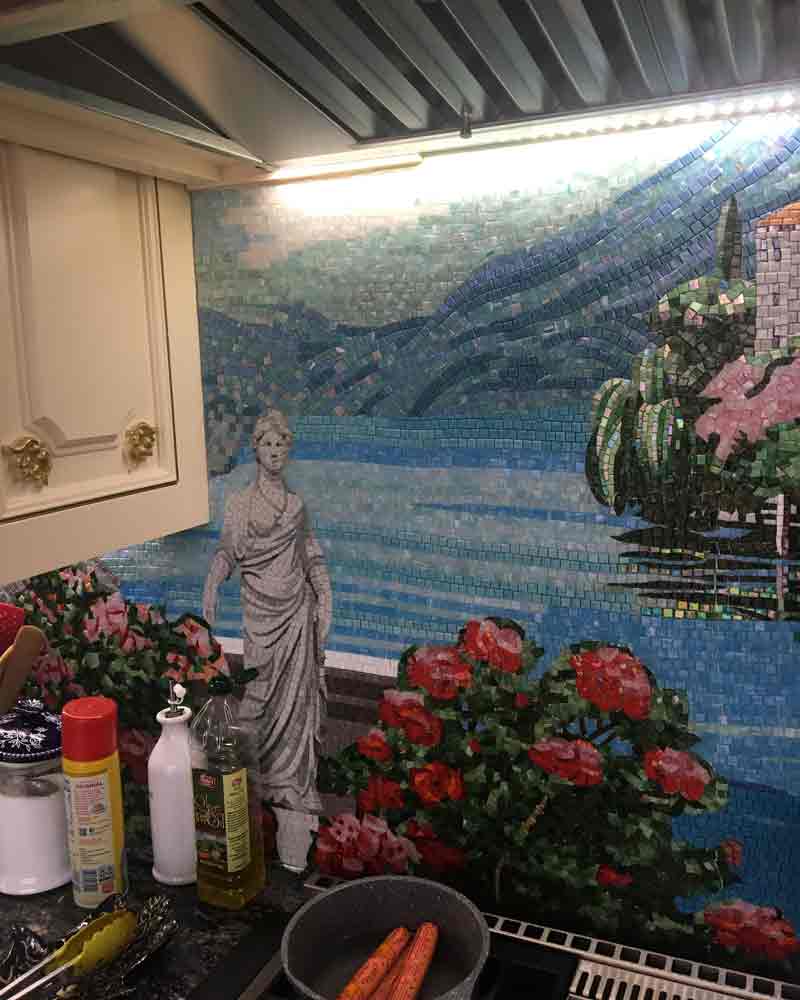 Part of the large kitchen mosaic backsplash.