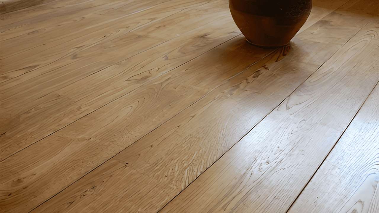 Wide-plank white oak hardwood flooring with a natural finish and prominent wood grain. High-precision milled random length wood boards by Czar Floors.