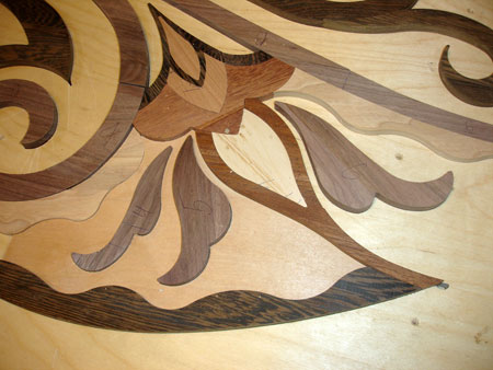 323: Close up of the inlay detail in the template. All pieces are marked.