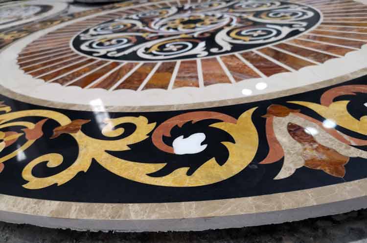 Close up of solid waterjet marble medallion