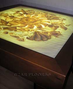 Marquetry inlay table top with illumination