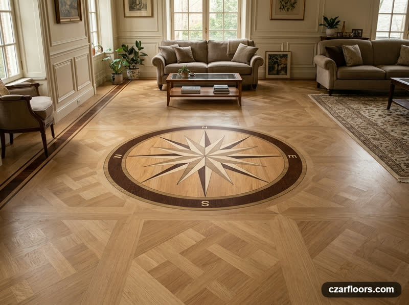 PC3 compass rose wood medallion AI preview